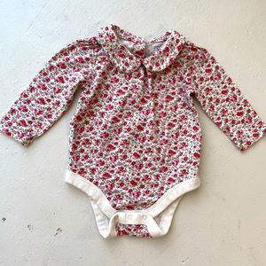 Baby Gap Floral Pink collared onesie with puff sleeves